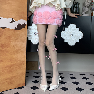 浪漫蝴蝶结 新款 2025秋季 袜女 法式 甜美温柔防勾丝粉色打底连裤