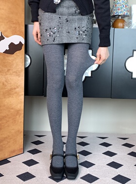 【复古画册】老钱风高级羊绒感人字纹深灰色打底袜女