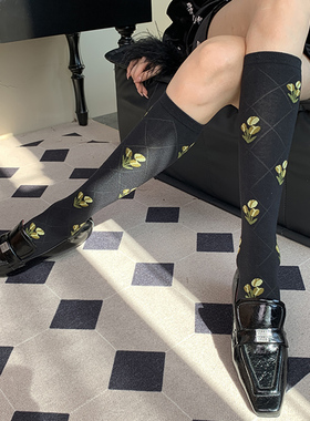 Art Basel 梵高艺术馆藏级女巫黑大黄花秋季看展法式小腿袜女