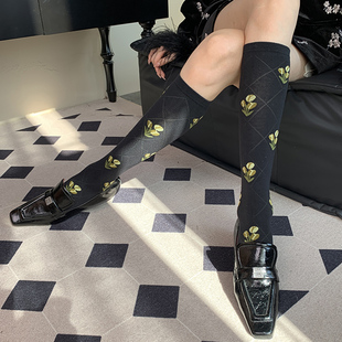 看展法式 梵高艺术馆藏级女巫黑大黄花秋季 小腿袜女 Basel Art