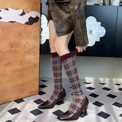 Nouveau Riche 新贵之选姑苏馆收藏级酒红罗口秋季法式小腿袜女