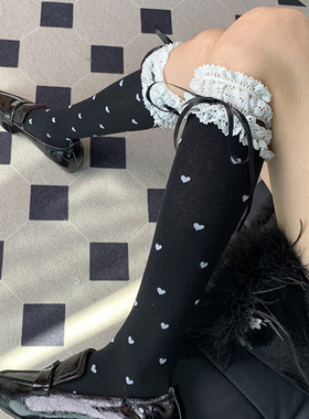 新派收藏家的Curated Piece 私享级经典黑花边爱心落叶季小腿袜女