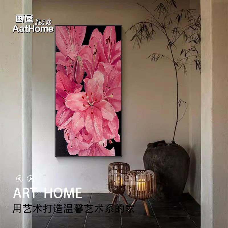法式酒店餐厅高级感中古风彩色花卉装饰品挂画客厅玄关纯手绘油画图片