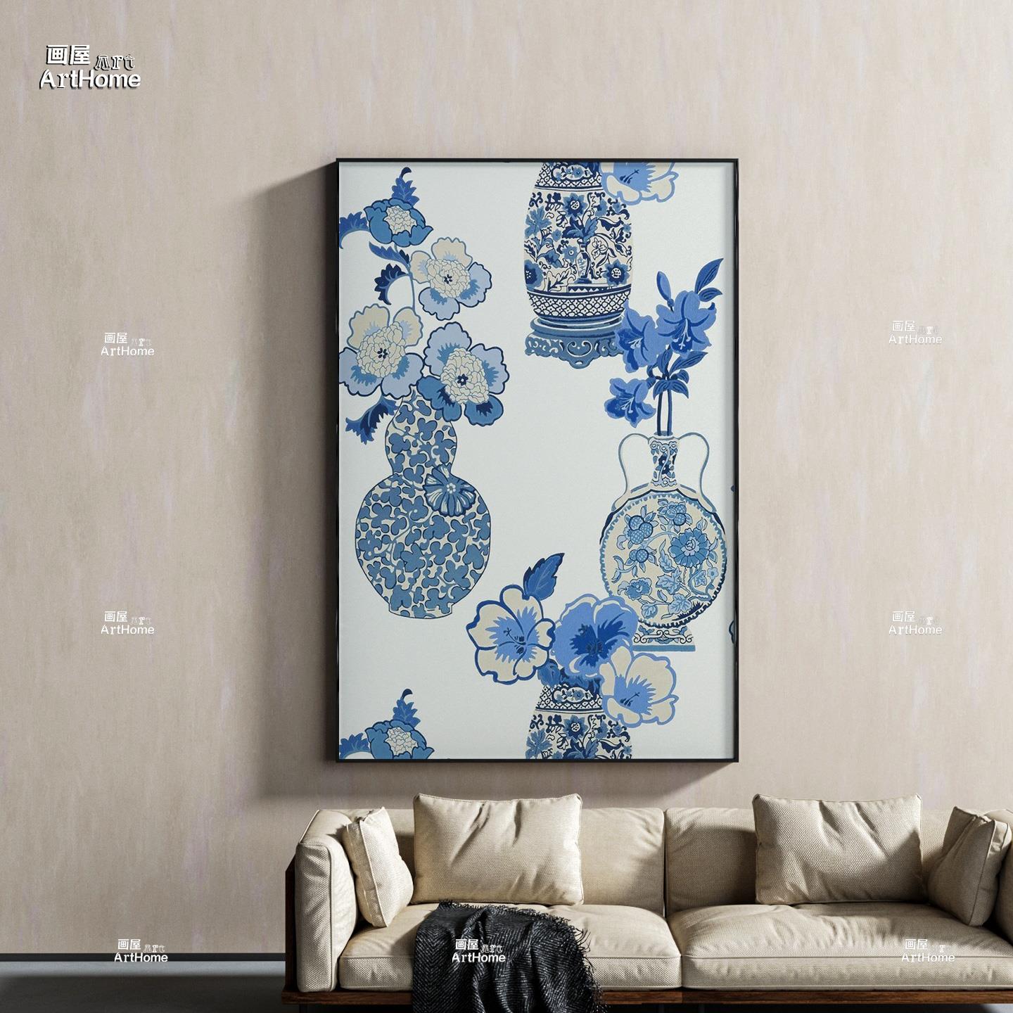 现代法式复古花卉瓶高级感客厅入户装饰画中古风餐厅静物玄关挂画图片