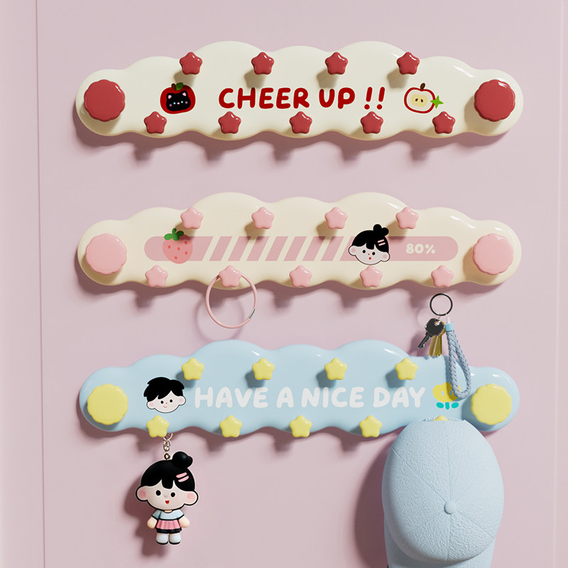 云朵星星吸盘挂钩一排免打孔强力承重卧室衣帽厨房排钩门后挂衣钩