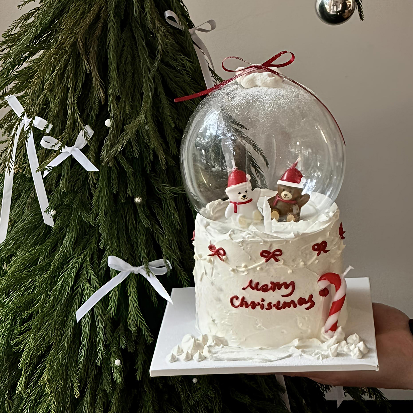 包邮抱抱酱网红圣诞节蛋糕装饰摆件塑料水晶球透明罩小熊蜡烛插件