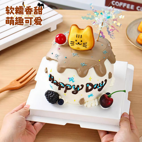 包邮网红蛋糕装饰可爱小猫咪头熊头甜品DIY插件可食用独立包装