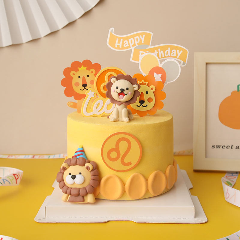 狮子座生日烘焙蛋糕装饰摆件烘焙派对软陶亚克力leo甜品星座插件