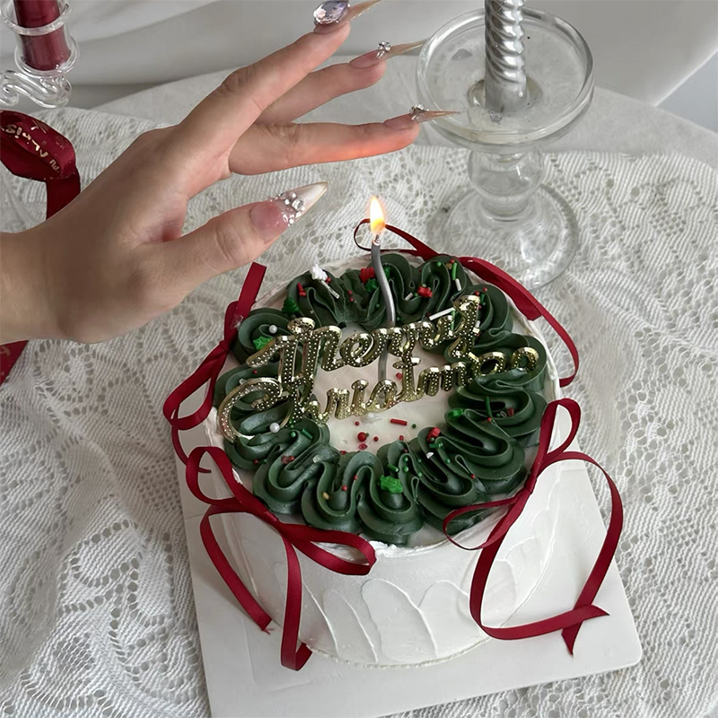 包邮圣诞节网红烘焙蛋糕装饰插件Merry Christmas红色丝带蝴蝶结