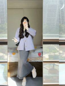 高级感小香风紫色外套女秋冬装名媛气质女神范流苏半身裙两件套装