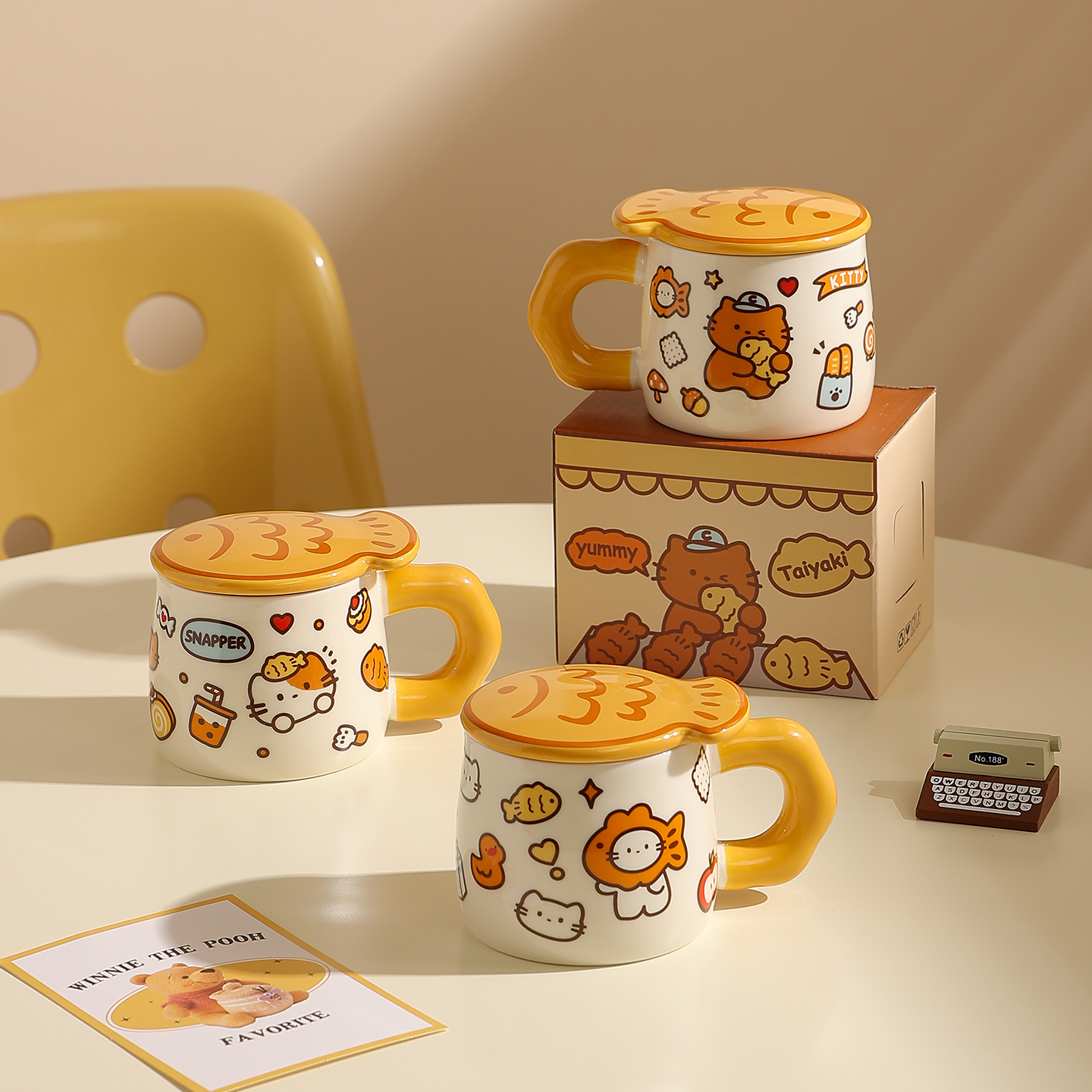 cookzone鲷鱼烧带盖马克杯陶瓷杯