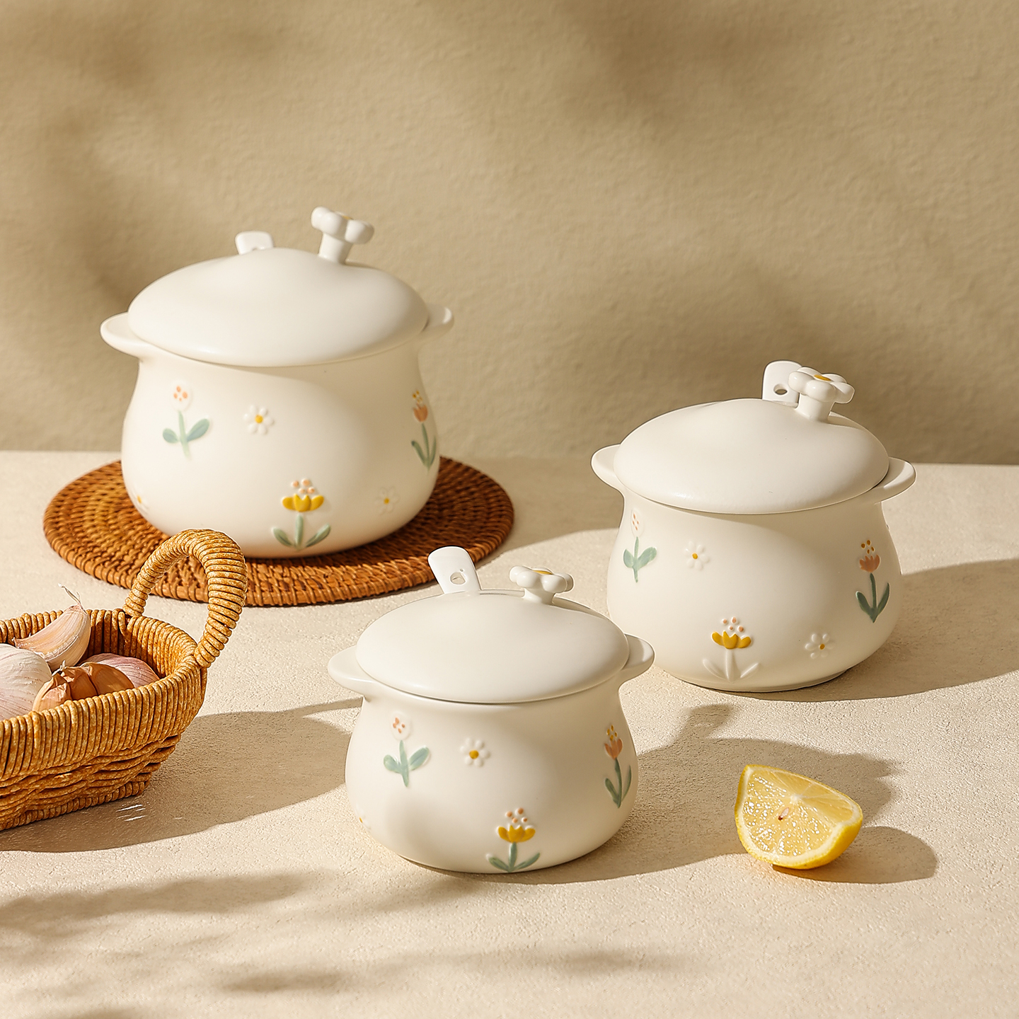 cookzone浮雕小雏菊陶瓷猪油罐