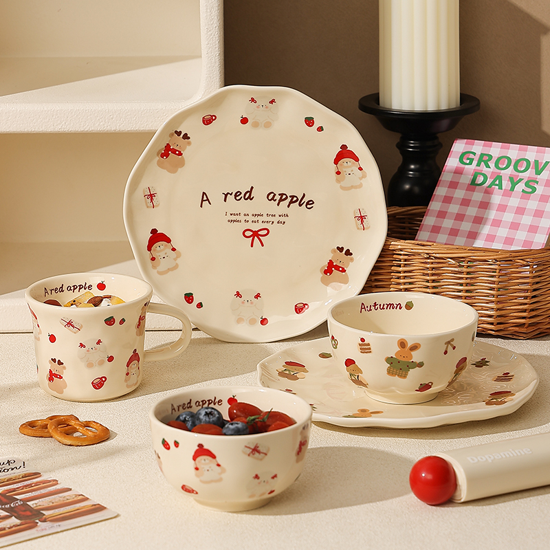 可爱卡通陶瓷碗盘套装家用餐具