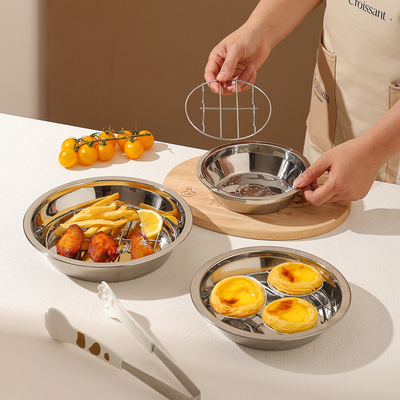 cookzone304不锈钢盘子双层滤油