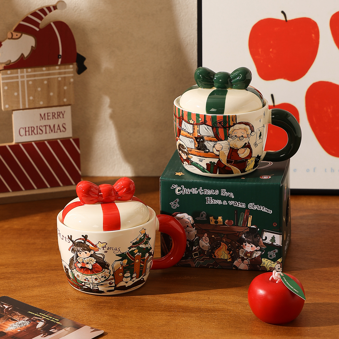 cookzone圣诞马克杯带盖陶瓷杯子
