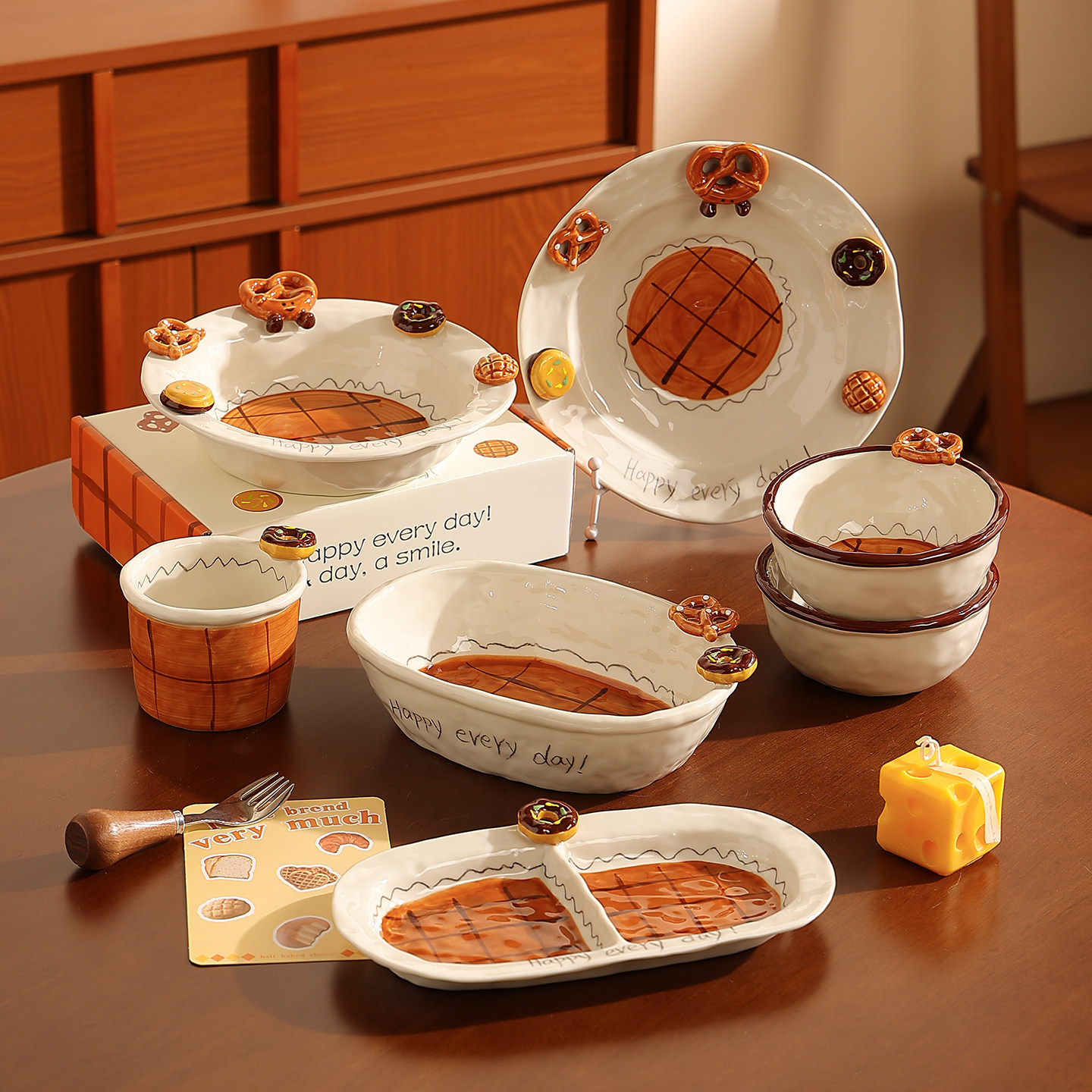 cookzone釉下彩浮雕陶瓷可爱餐具图片