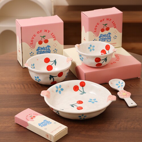 cookzone陶瓷可爱樱桃花碗盘餐具