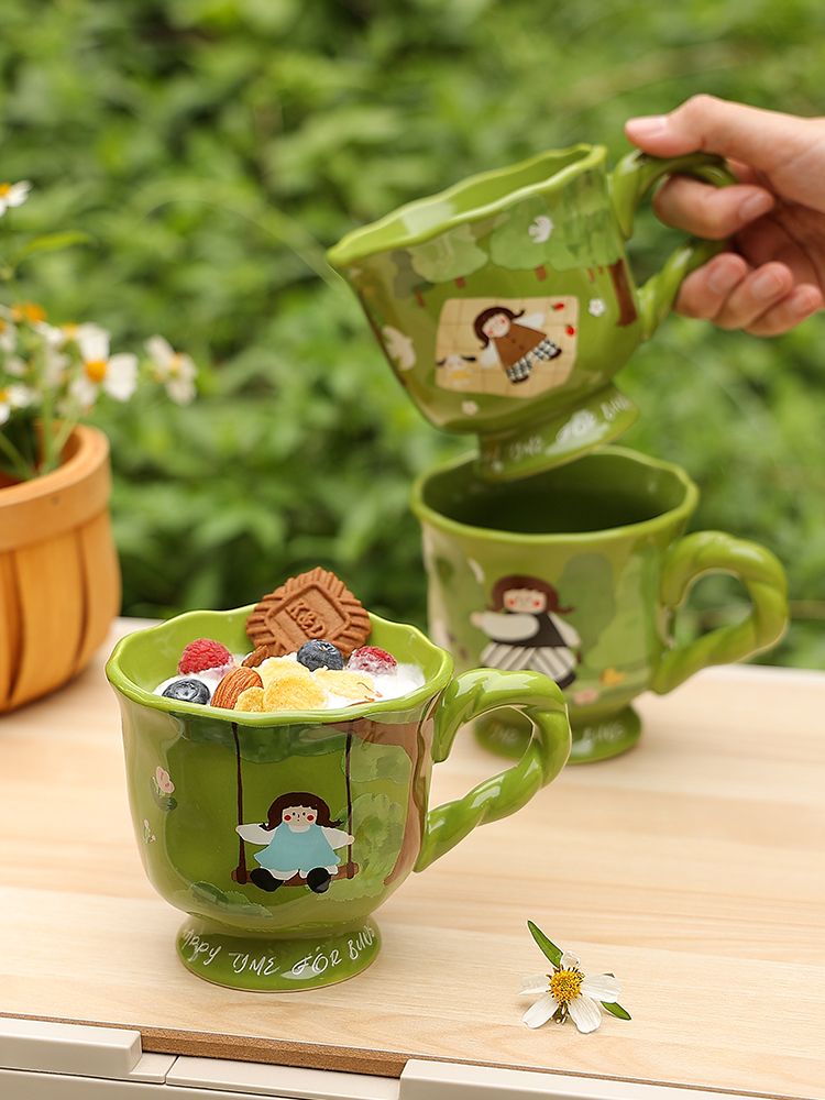 森系女孩马克杯艺术感杯子女生日礼物陶瓷喝水杯办公室咖啡杯礼盒