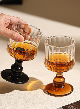 法式中古高脚杯红酒杯家用香槟杯漂亮玻璃杯女高颜值香槟鸡尾酒杯