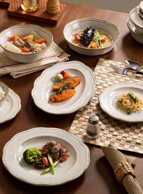 复古法式玫瑰釉下彩碗碟套装家用高颜值陶瓷碗乔迁盘子陶瓷餐具