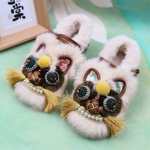 冬季儿童加绒手工虎头棉鞋中式国风汉服鞋古风男童女童绣花保暖鞋