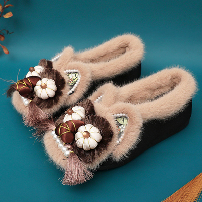 软底手工加绒虎头鞋古风绣花棉鞋