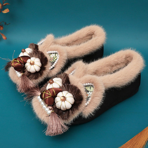 软底手工加绒虎头鞋古风绣花棉鞋