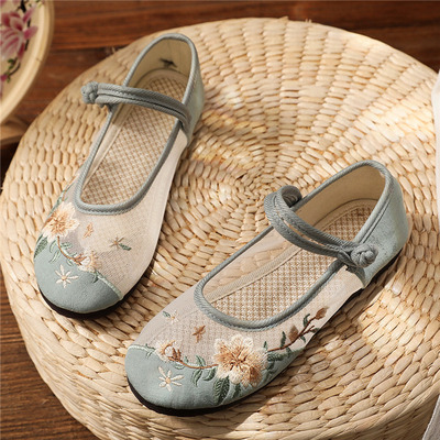 汉服鞋子凉鞋绣花老北京布鞋网纱