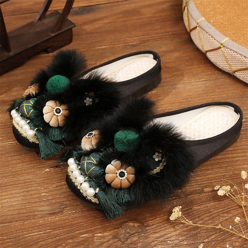 软底手工民族风虎头拖鞋包头绣花