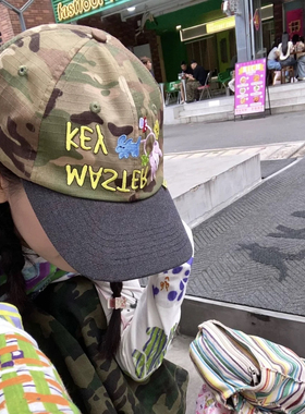 韩版ins趣味钥匙刺绣迷彩棒球帽子女春夏季街头潮牌软顶鸭舌帽男
