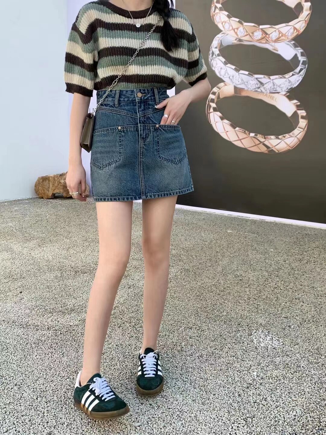 WAWA高腰设计感牛仔短裙女裙春夏新款韩版显瘦黑色a字包臀半身裙
