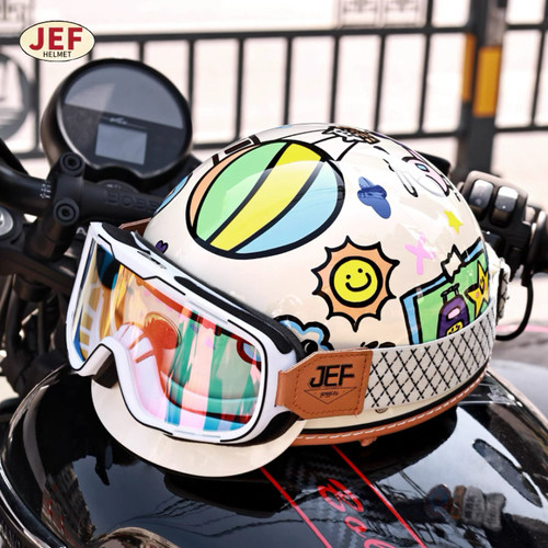 台湾JEF复古凉感夏季3C摩托头盔