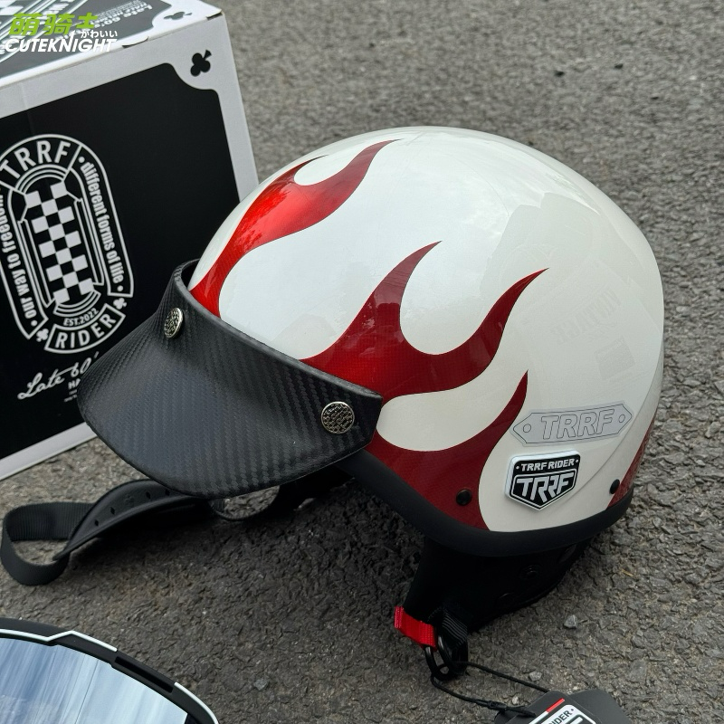 TRRF碳纤维复古头盔意大利哈雷盔