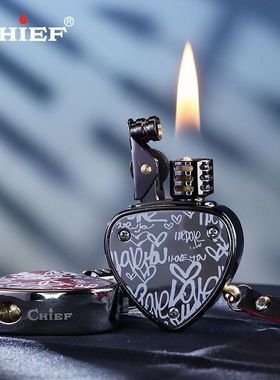 CHIEF首领爱心煤油砂轮打火机个性创意迷你挂件便携高颜值礼品潮