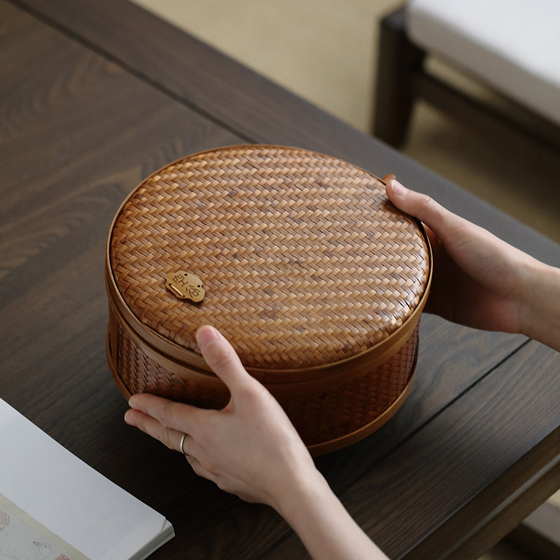 竹编提篮茶具仿古盒食品盒月饼礼盒篮子结婚喜盒普洱储茶盒收纳盒