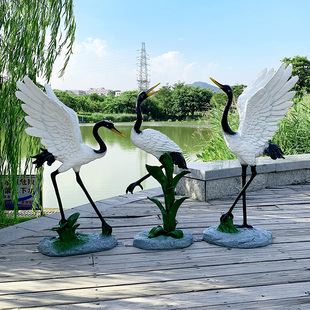 仿真仙鹤摆件户外水池造景装饰小品丹顶鹤大模型园林景观动物雕塑
