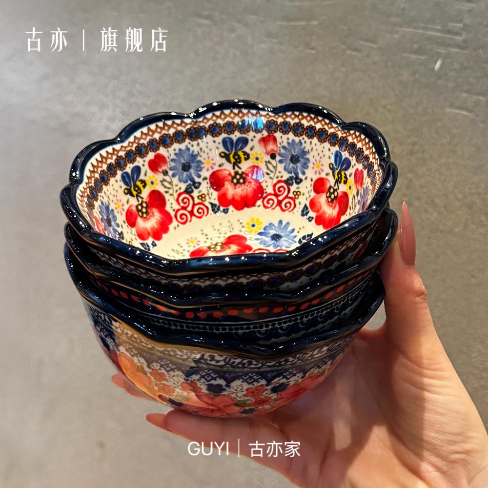出口系列来啦*波兰手绘彩陶瓷碗饭碗汤碗面碗大号米饭碗沙拉碗