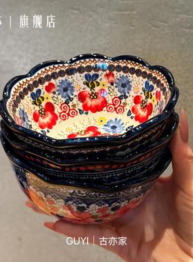 出口系列来啦*波兰手绘彩陶瓷碗饭碗汤碗面碗大号米饭碗沙拉碗