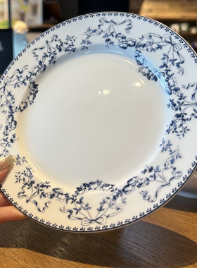【老板娘自留】复古法式清新蓝色中古陶瓷盘甜点盘颜值早餐盘餐盘