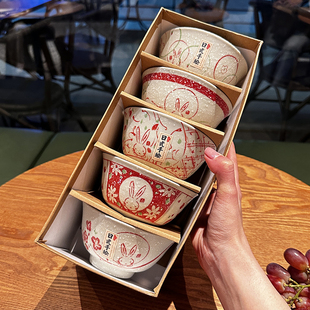 【兔兔那么可爱】就用它吃米饭!5只套装陶瓷餐具送礼米饭碗小碗