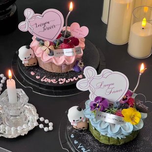 2.14网红情人节一二布布蛋糕装饰摆件蝴蝶结爱心卡片情侣表白装扮