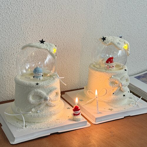 网红圣诞节透明球玻璃罩水晶球蛋糕装饰银色亮片星星圣诞老人摆件