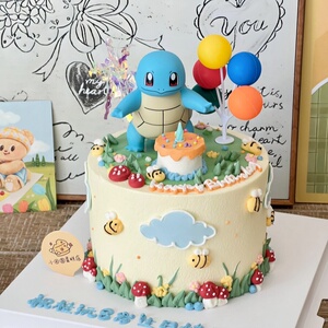 网红儿童生日神奇宝贝蛋糕装饰宠物精灵杰尼龟烘焙甜品台装扮摆件