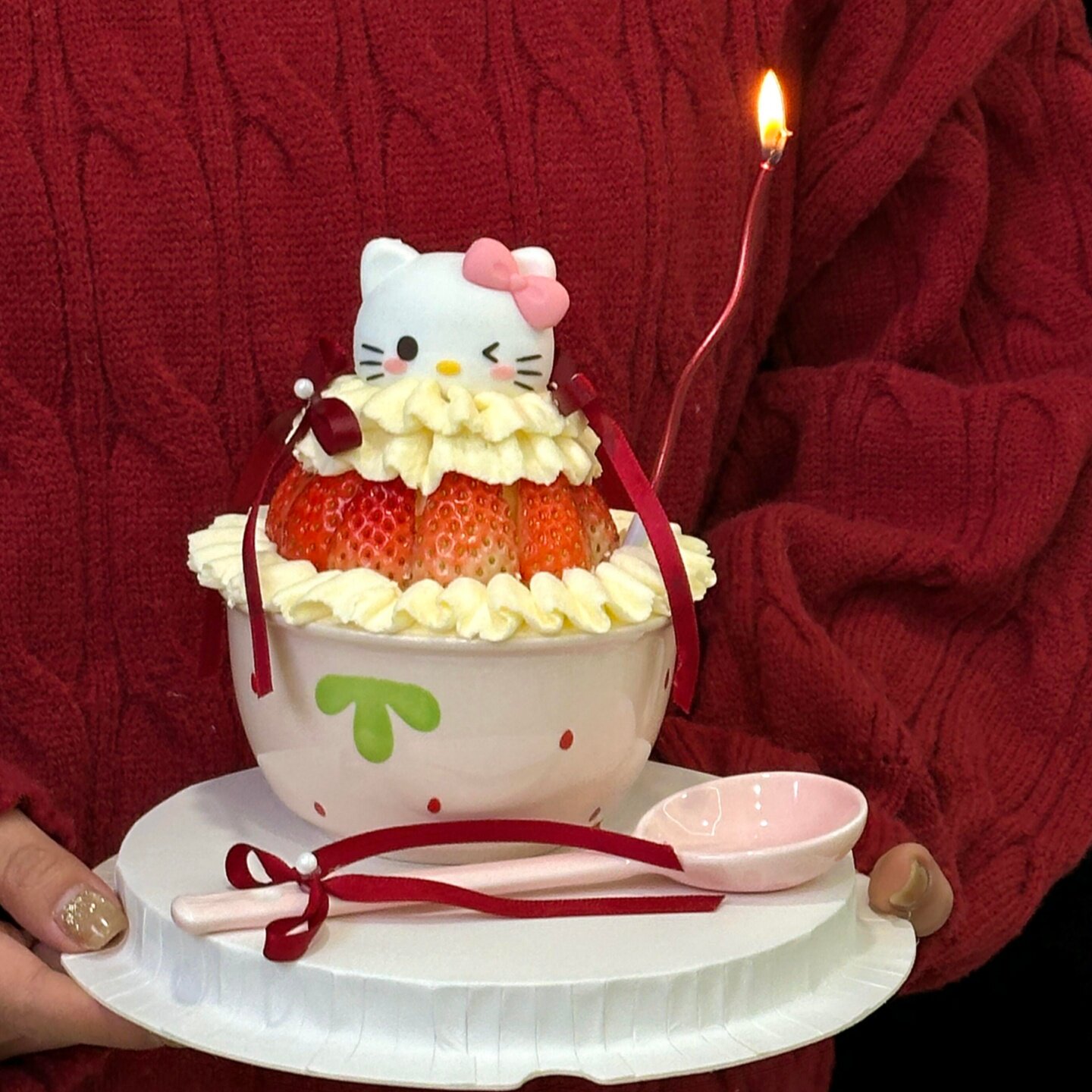 2026网红圣诞节新年蛋糕装饰helloKitty草莓碗kt猫陶瓷碗甜品碗