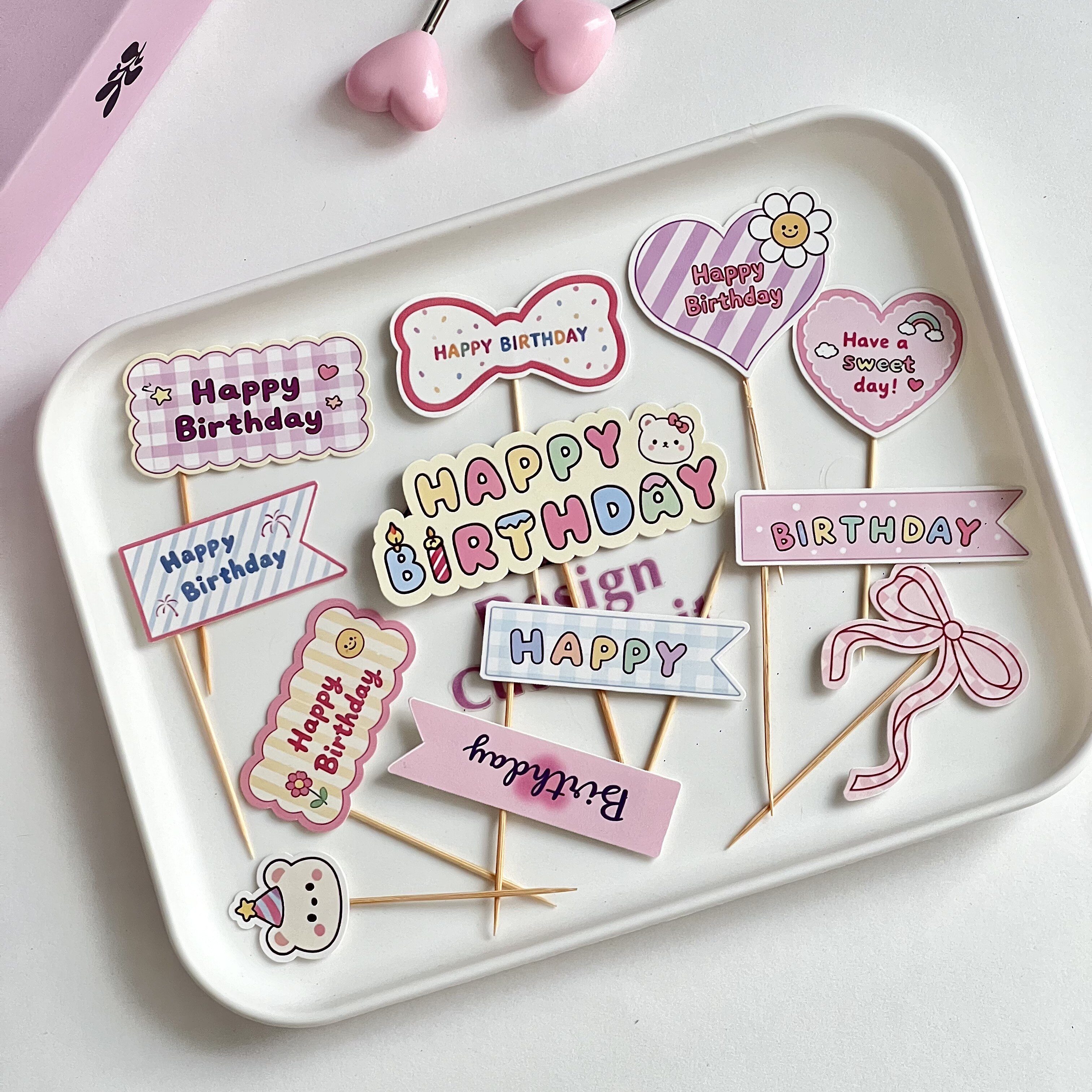 网红卡通ins风蛋糕装饰插件生日快乐happy爱心卡片插旗插牌插卡