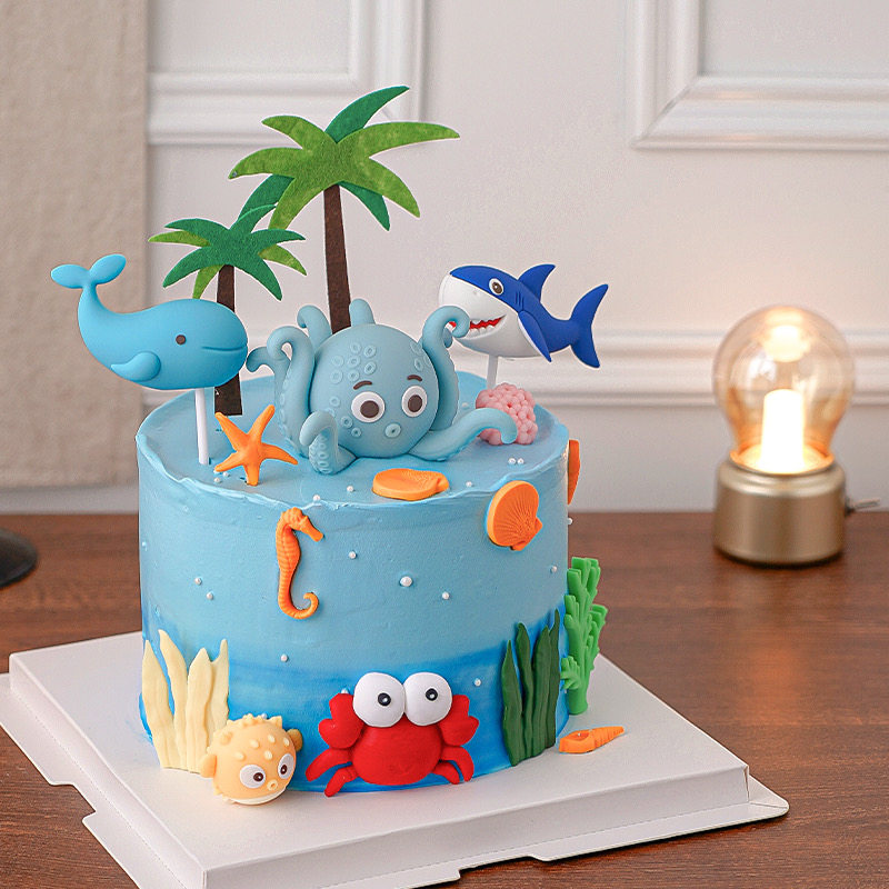 卡通海洋世界蛋糕装饰摆件可爱大章鱼螃蟹海底动物生日派对装扮,节庆用品/礼品,节日装扮用品,淘宝优惠券,粉丝福利购,淘宝优惠卷