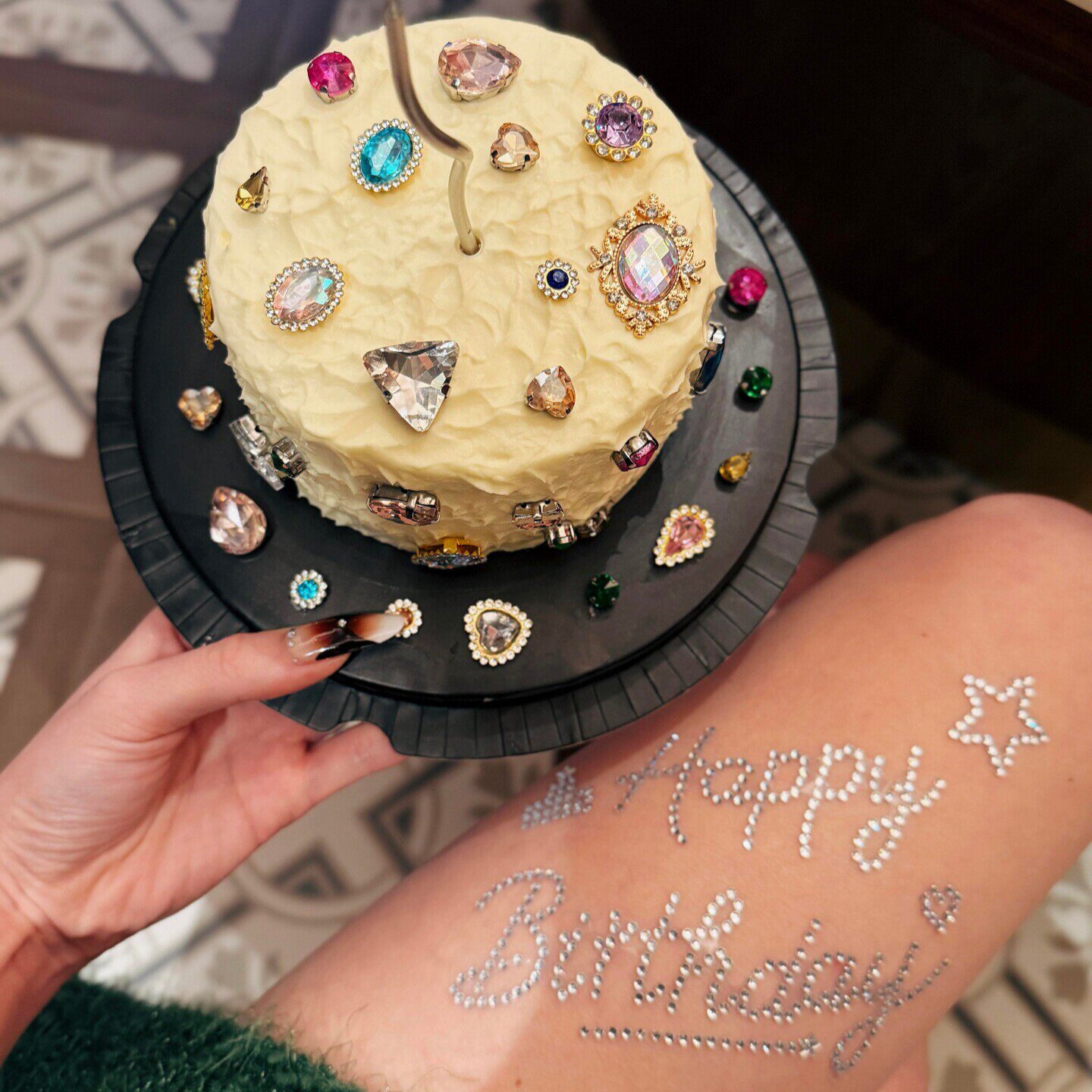 网红唯美彩色钻石蛋糕装饰生日快乐水钻贴纸水晶宝石甜品装扮配件