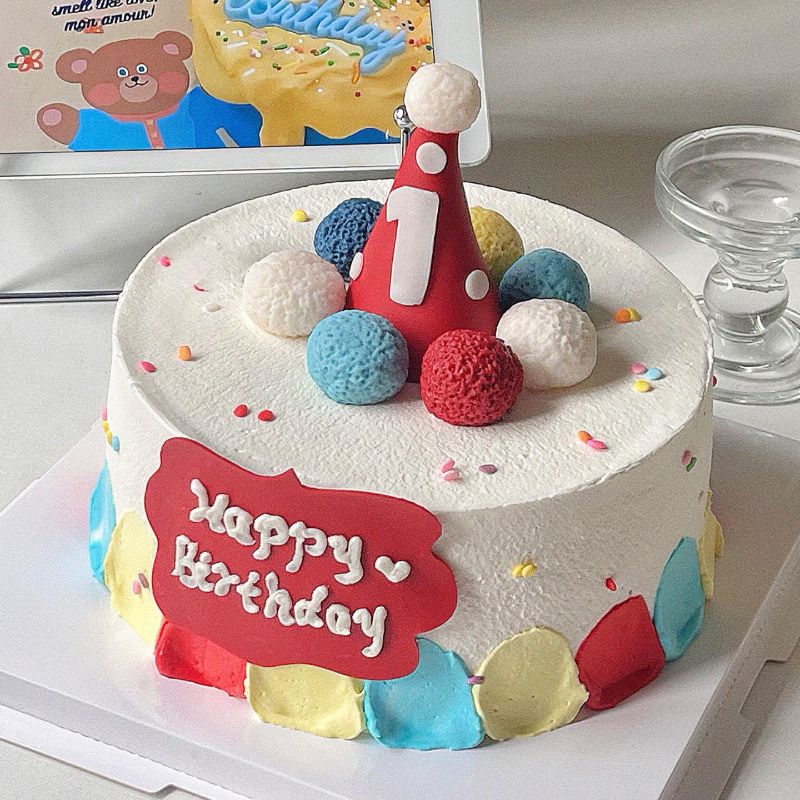 儿童周岁生日帽蛋糕装饰软陶多色小球EVA生日牌生日派对装扮插件