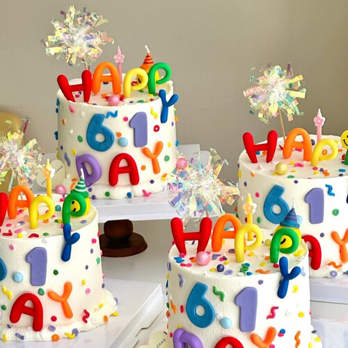 六一儿童节蛋糕装饰彩色软胶61字母HAPPYDAY雨丝蜡烛装扮插件配件