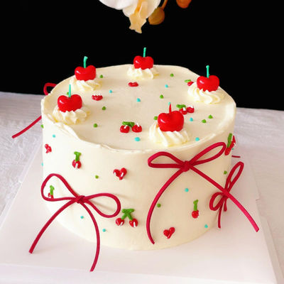 网红樱桃蜡烛蛋糕装饰红色皮尼绳丝带儿童生日派对烘焙装扮插件